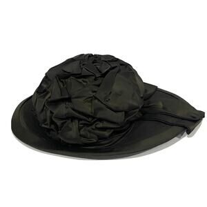 Charo Vintage 1950s Women’s Hat Church Fancy Dark Green Satin with Bow